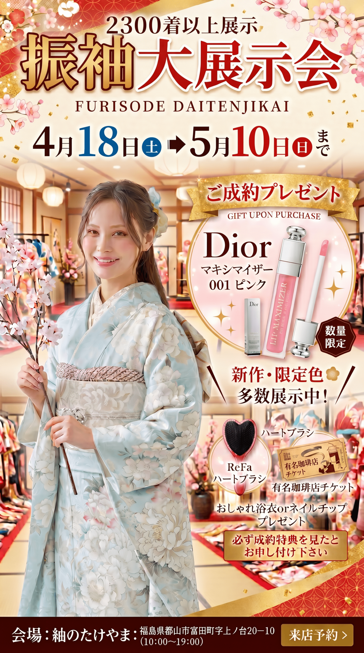 ゴールデンウイークに展示会開催、豪華なプレゼントもご用意しております。